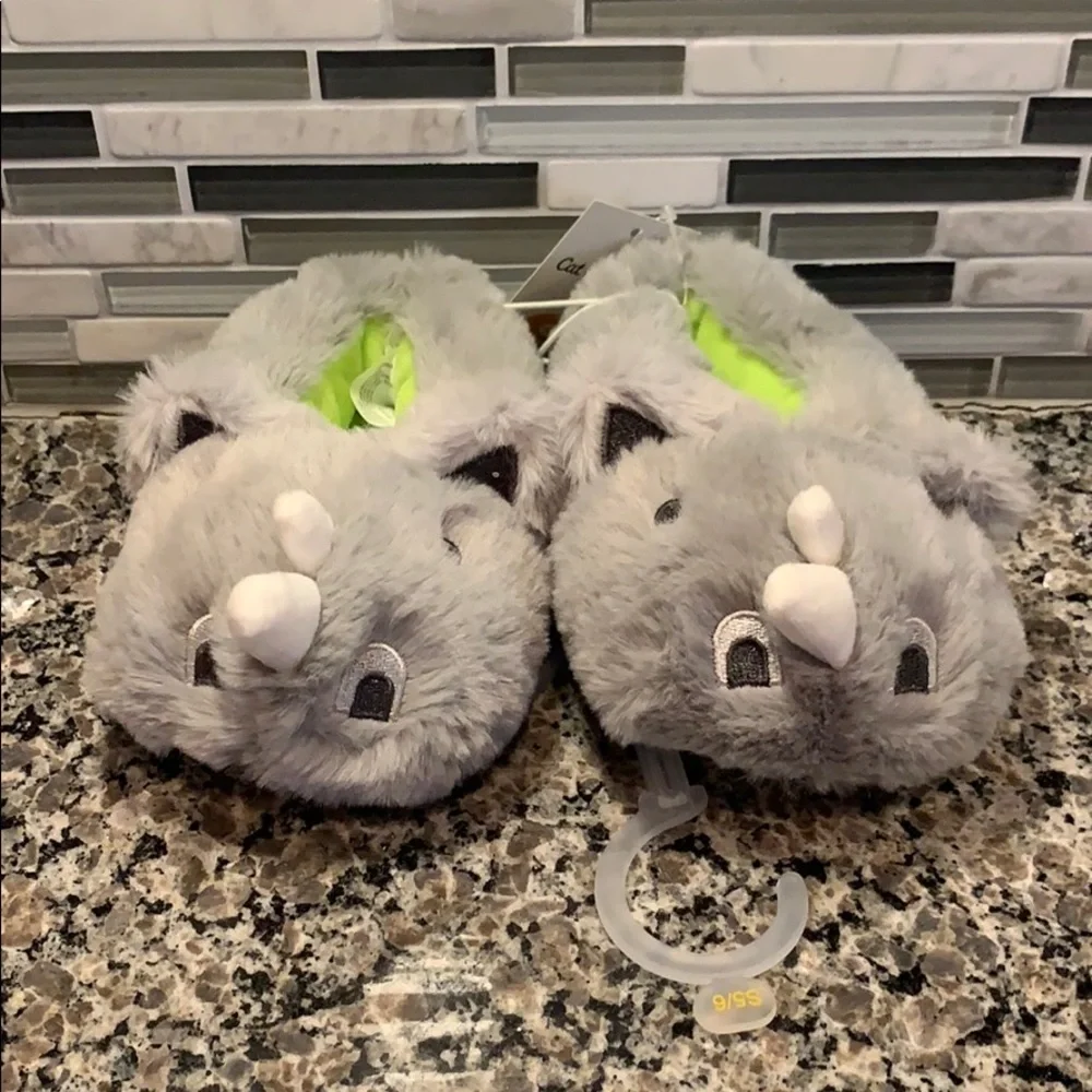 New‎ Gray Dinosaur Toddler Boy Slippers - 5/6